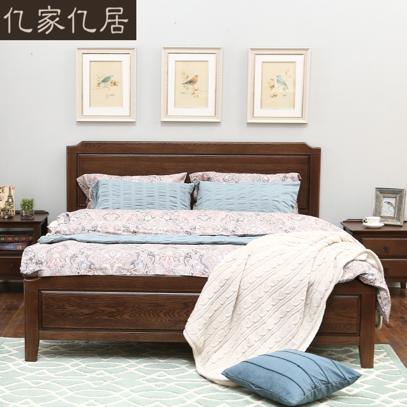 【新品】全实木床环保水性漆白橡木家具1.5/1.8米美式现代