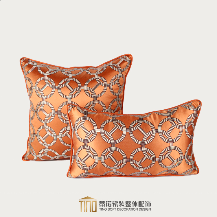 样板房奢华抱枕靠包现代中式欧式混搭别墅酒店橙色圆形几何腰枕