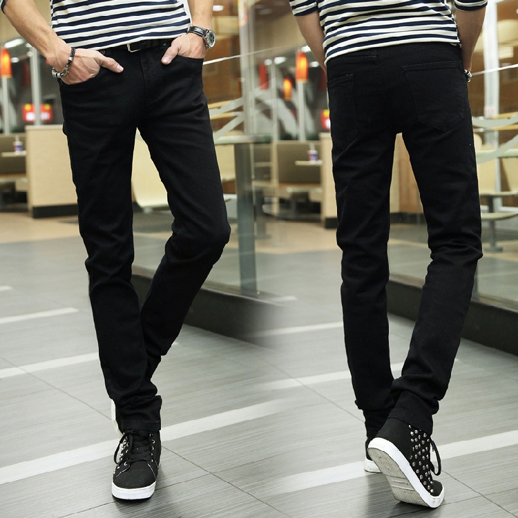 2015新款韩版修身潮男士黑色牛仔裤男装弹力铅笔小脚裤休闲长裤子