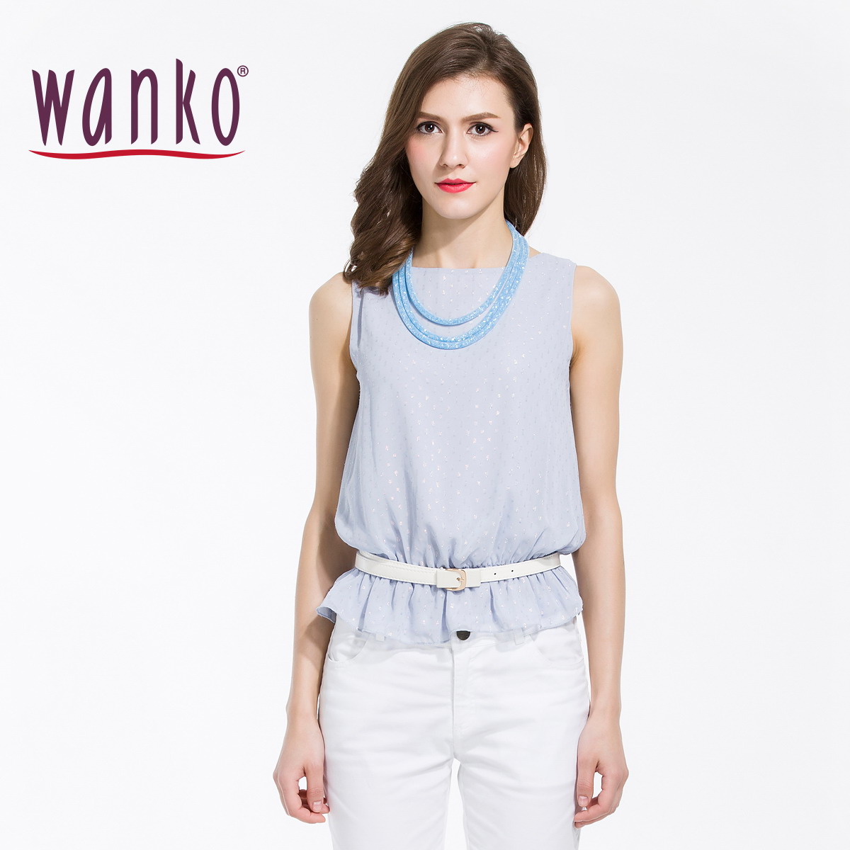 Wanko2016夏 韩版性感百搭修身显瘦无袖雪纺衫背心女夏WSSWV03010