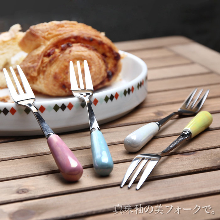 8根包邮 陶瓷手柄日系彩色餐具 不锈钢水果小叉 甜品蛋糕叉糕点叉