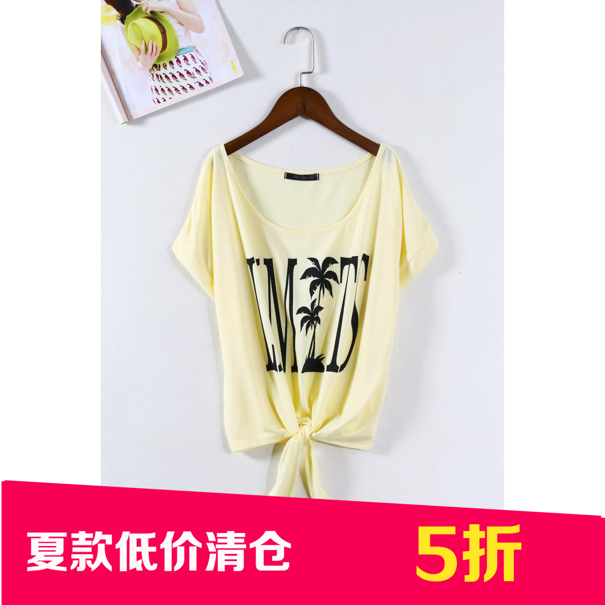 日韩版女装2015新款夏季百搭短袖系带字母打底T恤E172