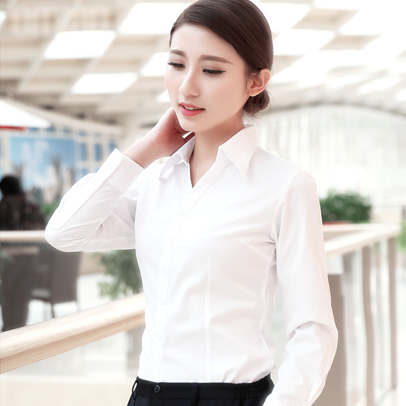 白衬衫女长袖职业装工装春季新款韩版修身商务休闲女士工装上衣潮