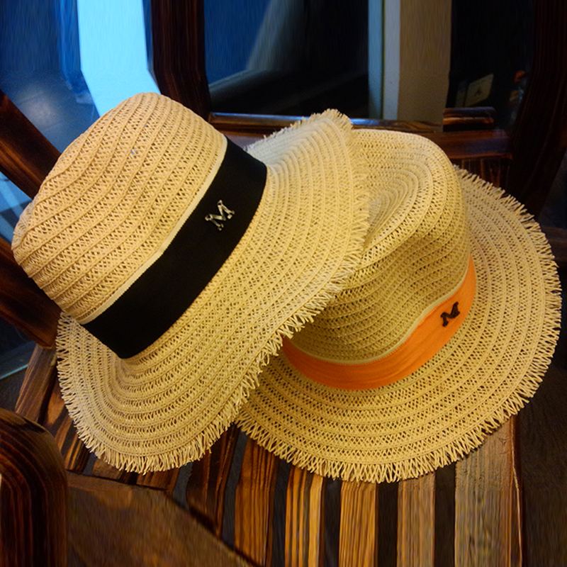 沙滩帽子夏季女遮阳帽海边凉帽呛口小辣椒太阳帽撕边草帽防晒M标