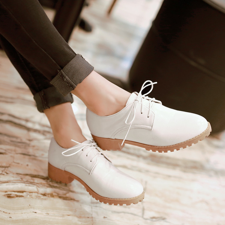 2016学院风女鞋平跟罗马女单鞋圆头系带可爱小白鞋