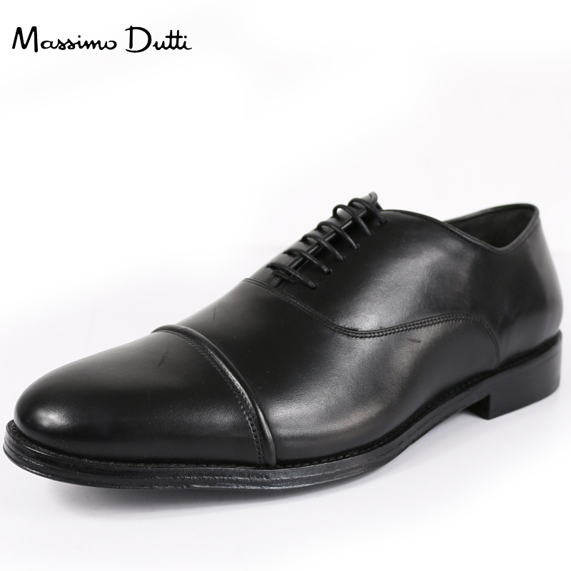 Massimo Dutt专柜正品春秋男士黑色真皮男鞋牛皮系带尖头低帮皮鞋