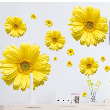 黄色雏菊花墙贴浪漫婚房卧室床头贴画可移除电视背景墙壁贴纸宿舍