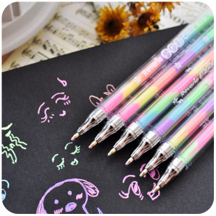 韩版糖果色文具6色合一水粉中性笔DIY粉彩笔变色笔学生礼品批发