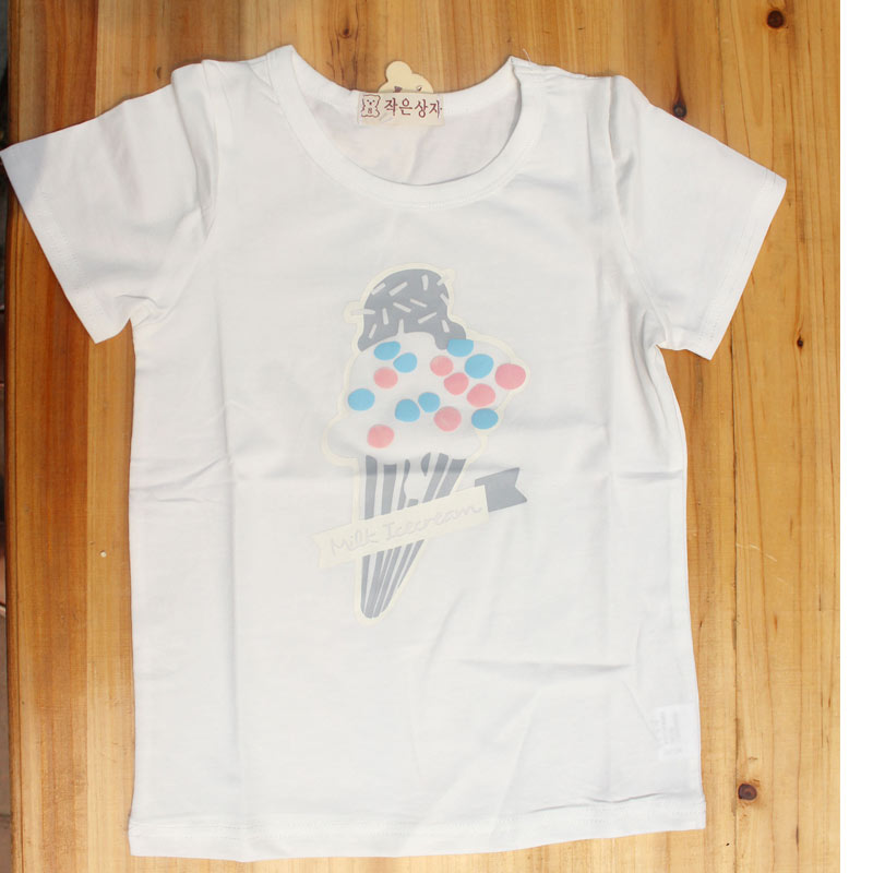 2015夏季新款童装女童冰淇淋短袖上衣T恤印花圆领儿童T恤纯棉包邮
