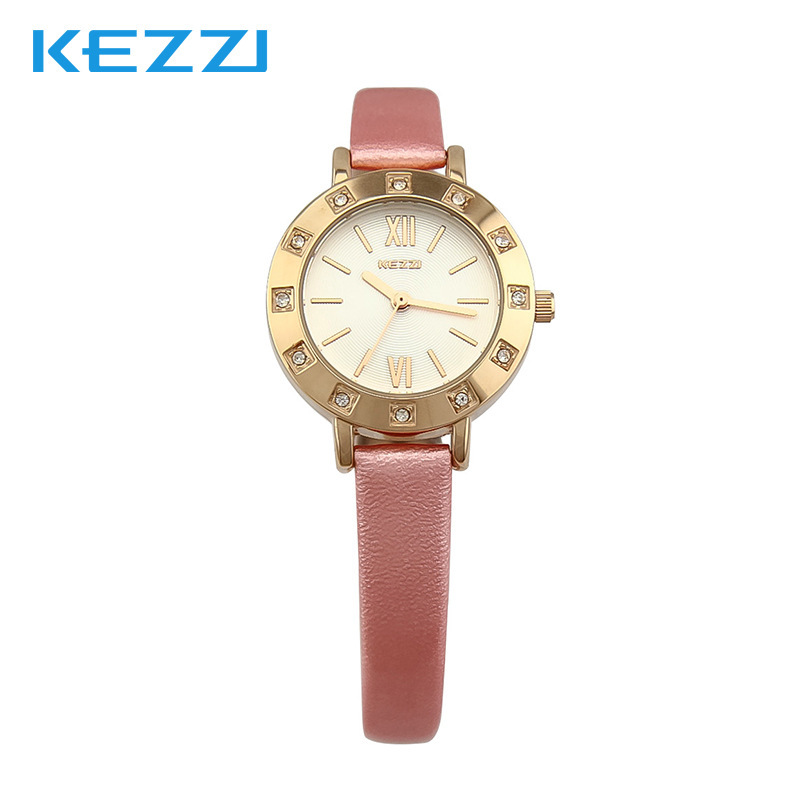 包邮 KEZZI珂紫新款女士手表纤细优雅时尚镶钻皮带石英防水腕表