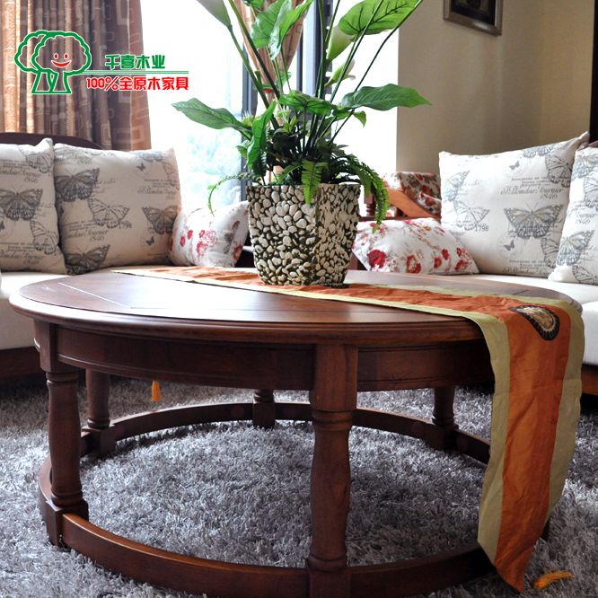 纯实木圆形型茶几沙发组合欧式红椿木客厅家具组合成都纯实木家具