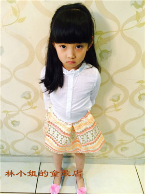 2015 春款韩版童装儿童立领衬衫+印花短裙实拍现货
