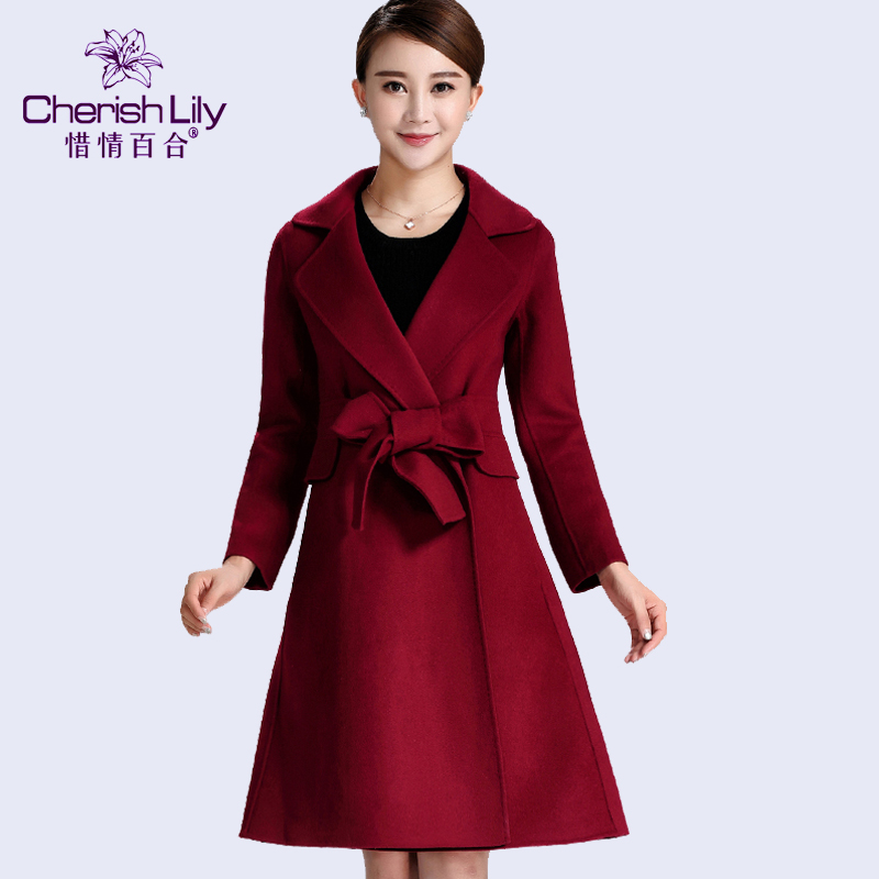 2015秋季新款高端双面呢羊毛大衣女韩版修身腰带长款毛呢外套反季