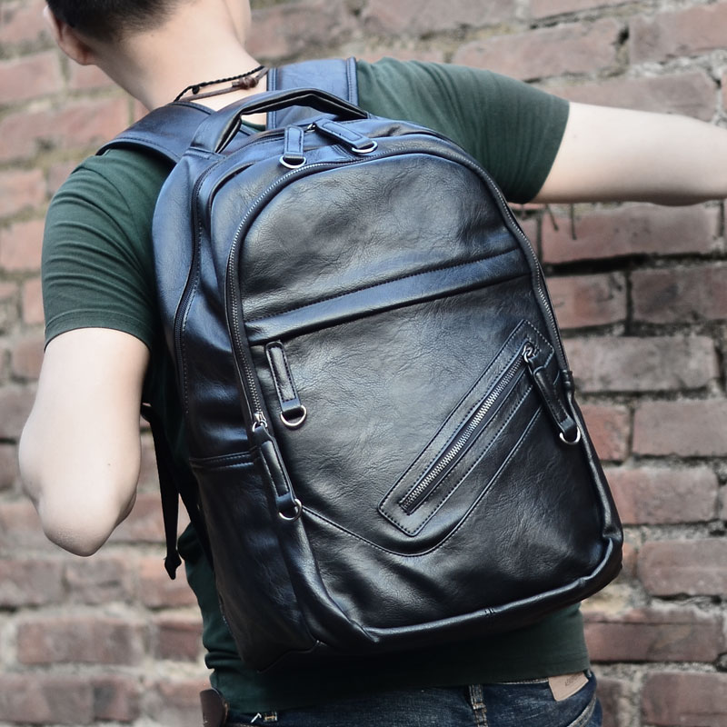 2015韩版男士PU包皮 电脑包 户外双肩包学生书包 旅行背包大容量