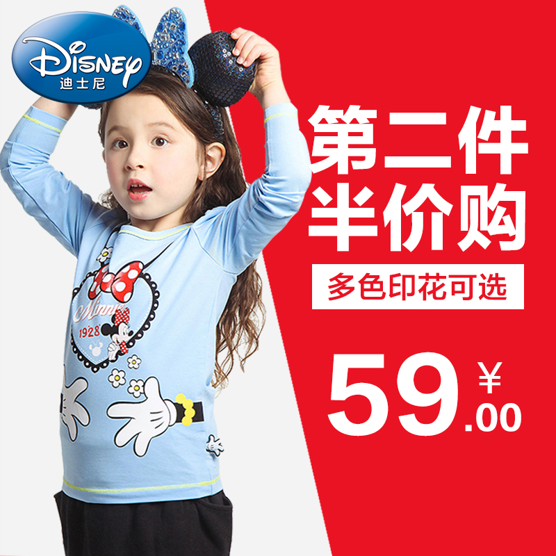 迪士尼正品 女童长袖T恤 2016秋季新款米妮米奇卡通印花打底衫