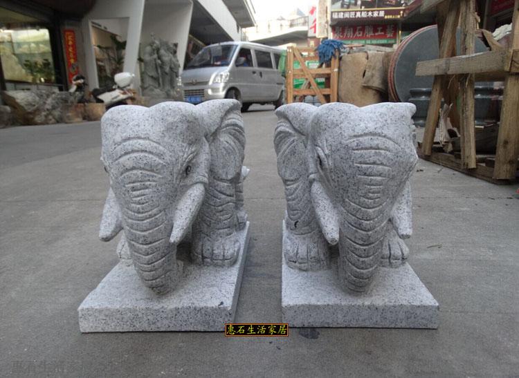 中国惠安石雕大象招财石象看门象雕刻一对家居景观庭院风水麻石象