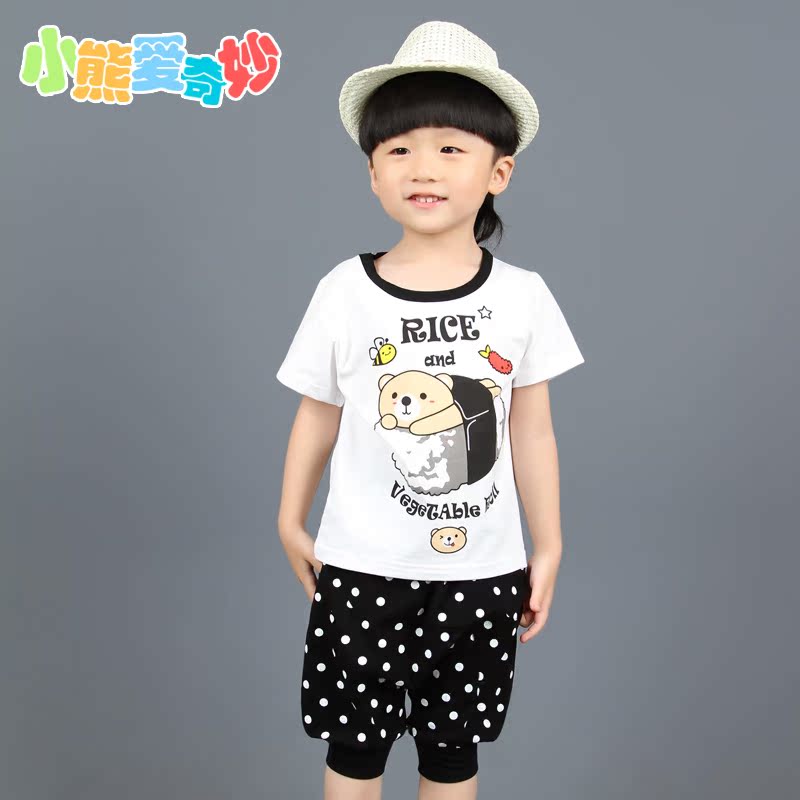 2-3-4-5-6岁纯棉夏装童装2015新款韩版儿童男童女童短袖T恤套装