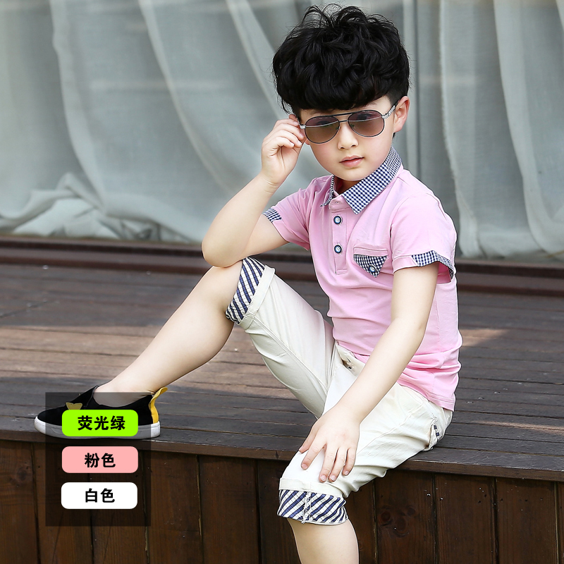 2015新款韩版5童装6夏7男童8儿童套装9小孩衣服10岁T恤短袖polo衫