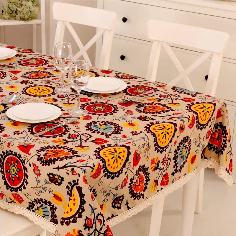 和朴 卡玛花朵 棉麻桌布 异域民族风 地中海高档布艺餐桌布茶几布
