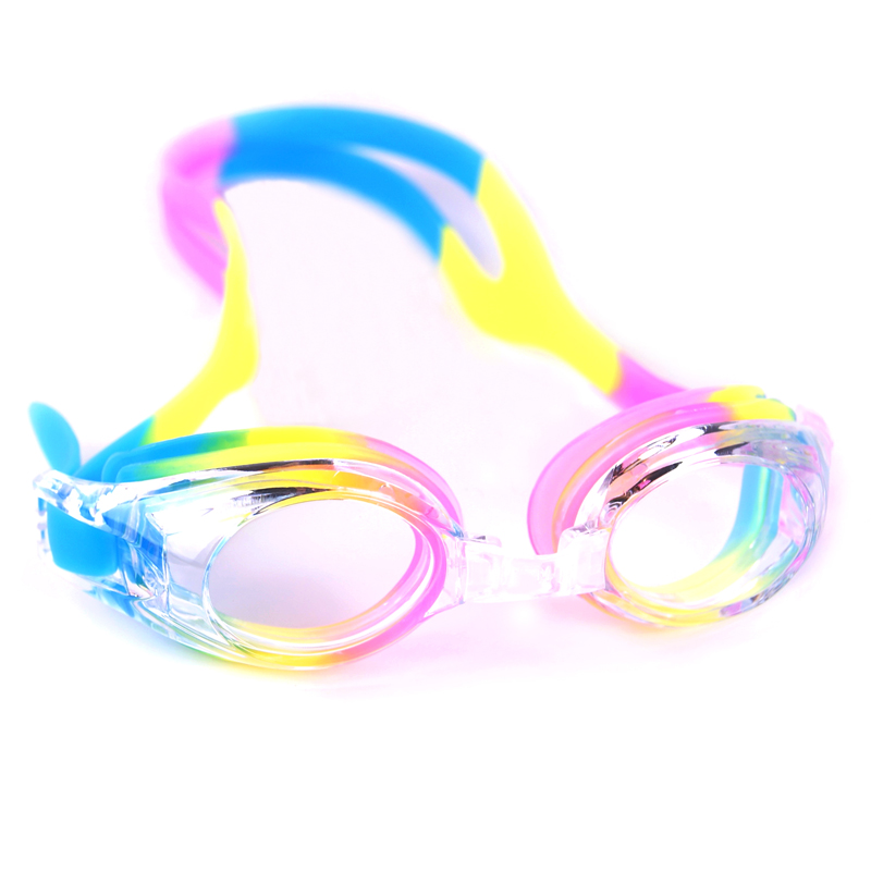 儿童泳镜七彩色防水防雾新款女童男童通用儿童游泳眼镜平光镜