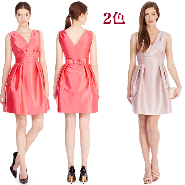 新款欧美风格正品高端华丽减龄女装优雅礼服蝴蝶结连衣裙2色