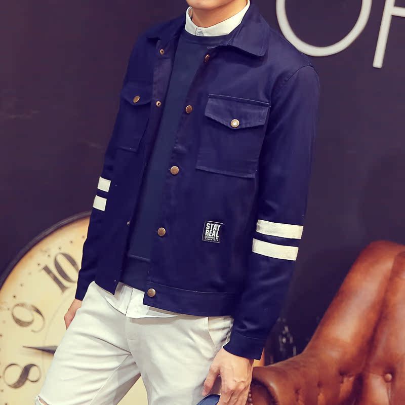 2015男装字母印花韩版修身夹克男青年薄款秋季棒球服夹克衫外套潮