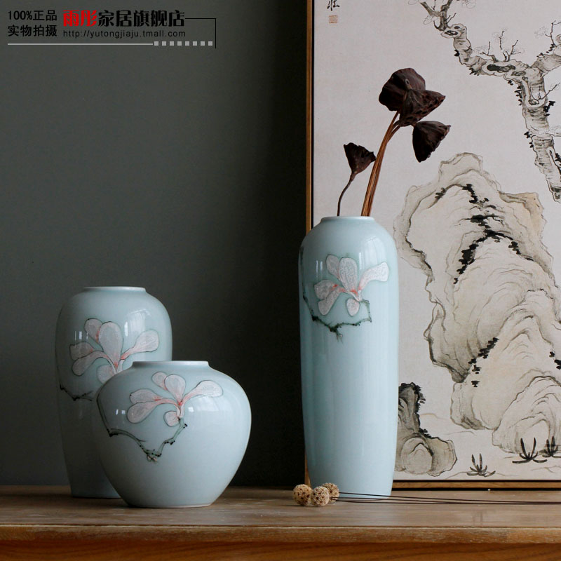 新款欧式陶瓷花瓶三件套摆件 现代客厅台面插花花器创意家居花瓶