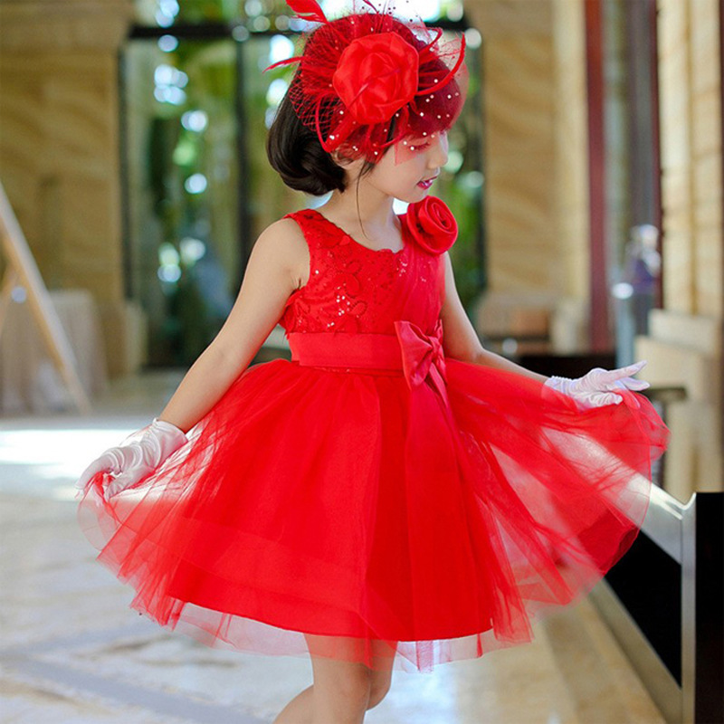 童装新款紫色红色女童连衣裙夏装中大童立体公主纱裙子宝宝舞蹈裙