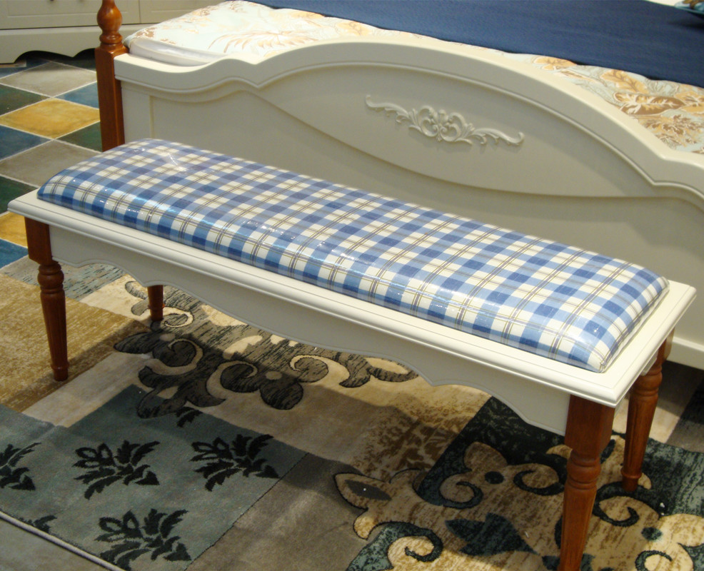 特价地中海床尾凳床边凳 美式乡村布艺换鞋凳 英伦实木长凳沙发凳