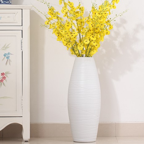 大号纯白色纹理落地陶瓷花瓶 客厅简约欧式大型花器别墅装饰品