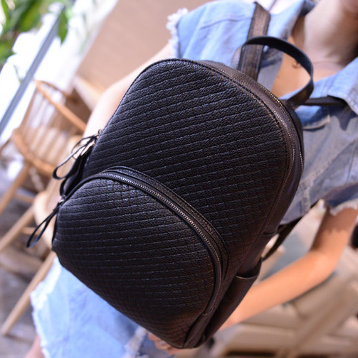 2015新款韩版格纹编织纹时尚潮流女双肩包背包旅行包