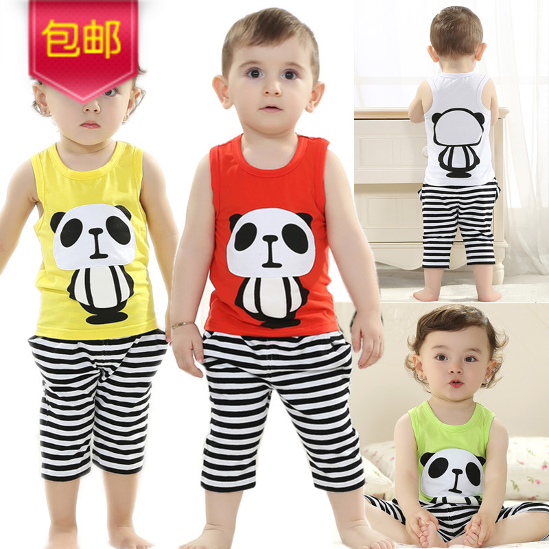 特价清仓婴儿衣服男童装女宝宝夏装熊猫造型背心套装0-1岁1-2-3岁