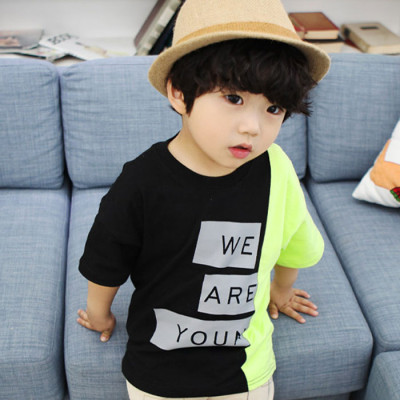 韩国进口代购童装2015夏款男款儿童拼色短袖T恤打底衫