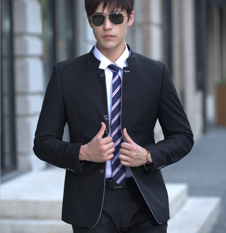 2015青春流行男士韩版修身西服套装中国风立领青年装中山装西装潮