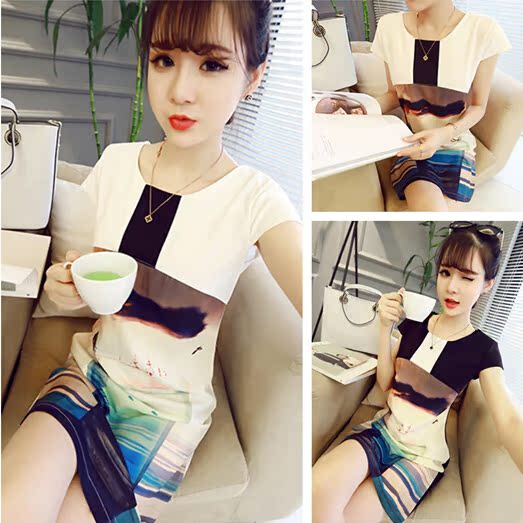 DC07A-86937一件代发夏装新款韩版女装印染水瓶图形时尚女连衣裙