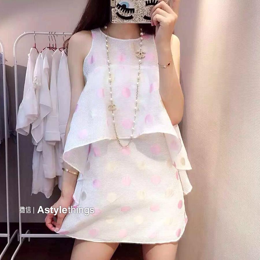 韩国东大门代购2015夏季新款女装  甜美双色波点荷叶边连衣裙