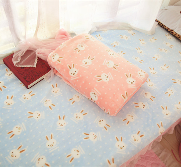 夏天可爱兔子空调毯午休夏季儿童盖毯卡通毯子珊瑚绒毛毯双人床单