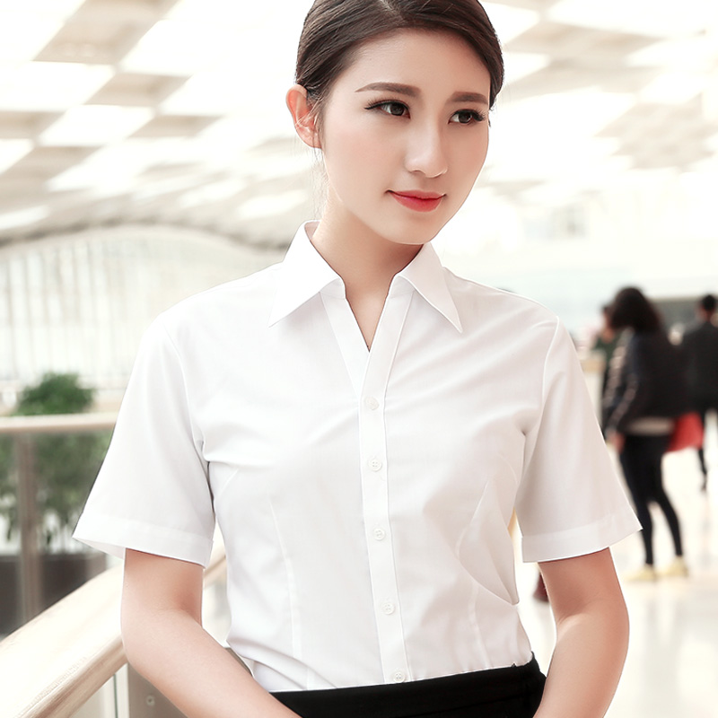 女士短袖衬衫 白色正装 商务休闲职业短袖衬衣韩版修身ol时尚女性