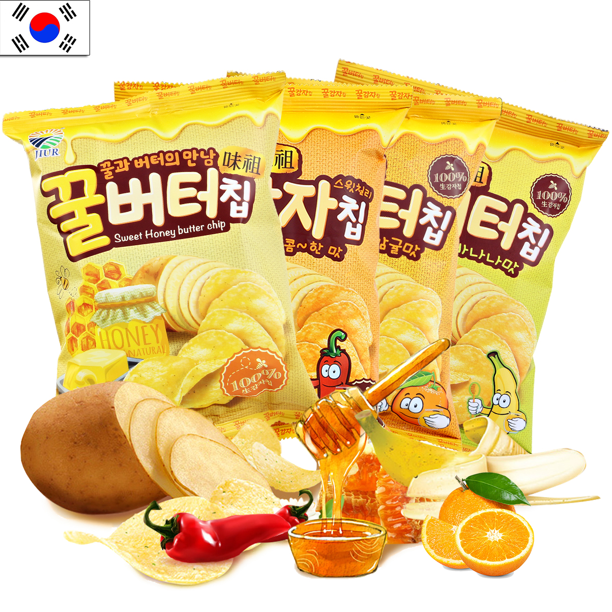 包邮 韩国进口九日蜂蜜黄油薯片60g（4口味选）休闲零食品膨化