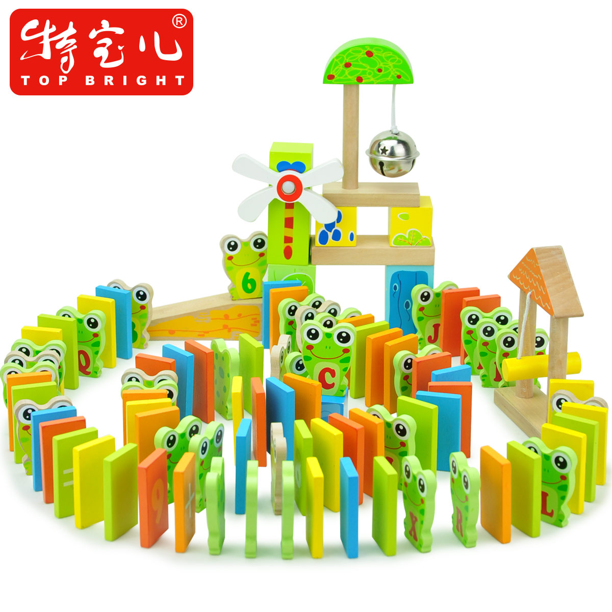 特宝儿 青蛙数字字母100片多米诺骨牌玩具智力 儿童积木木制玩具