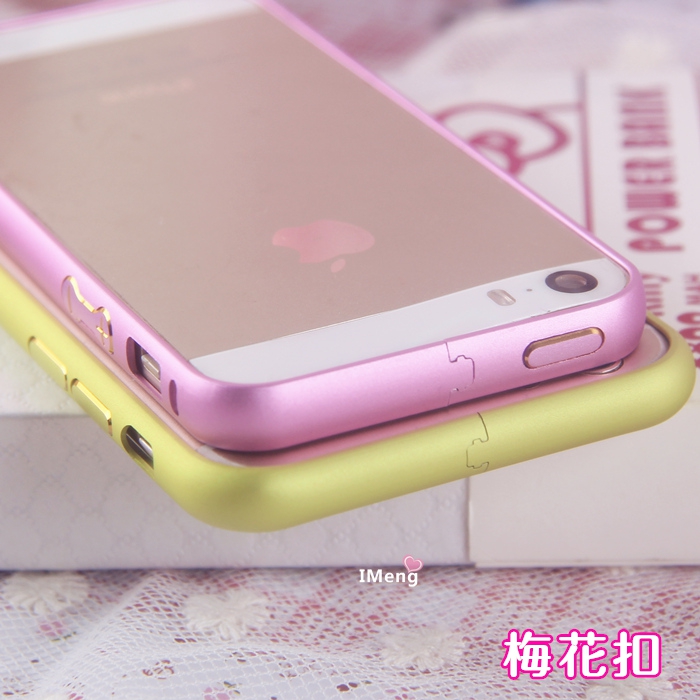 iPhone5S苹果6PLUS金属边框 iphone6梅花扣金属边框壳粉色保护壳
