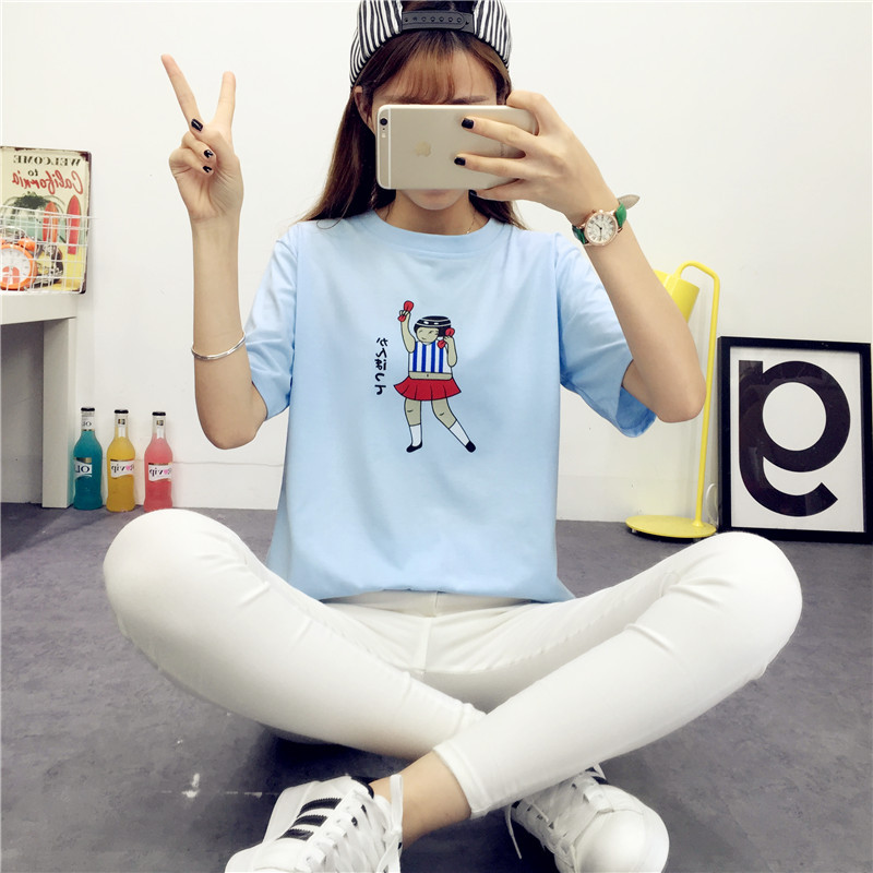 韩版 宽松 显瘦 学生 女式短袖 t恤 夏季女装新款 打底衫