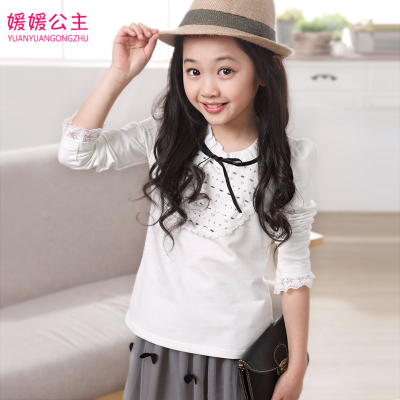 童装秋装2015新款中大童纯色圆领上衣韩版儿童体恤衫女童长袖T恤