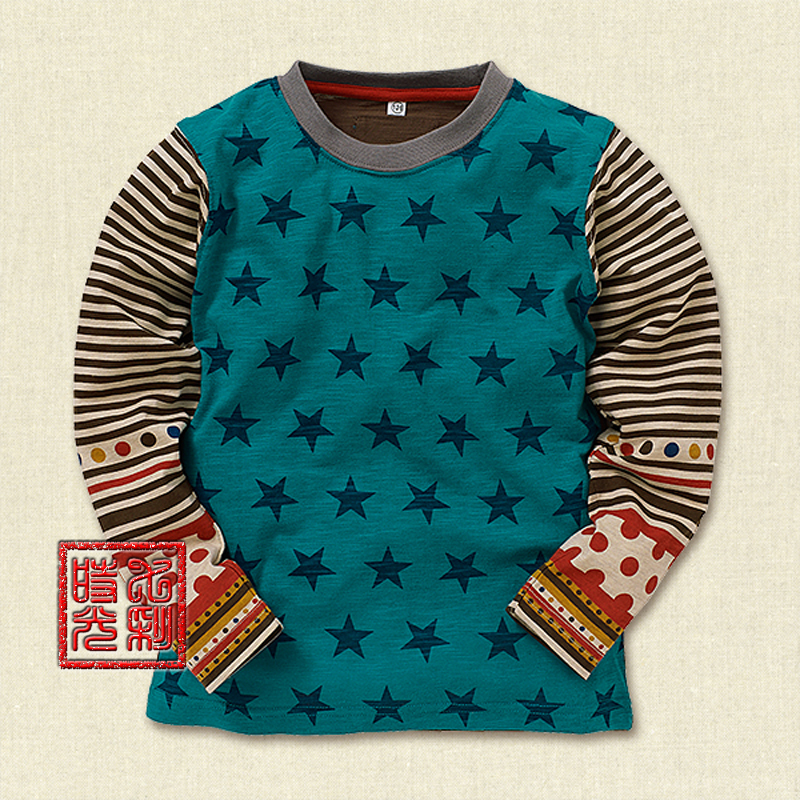 日本代购西松屋男宝宝儿童婴儿春秋季长袖T恤 星星绿色款 100-130