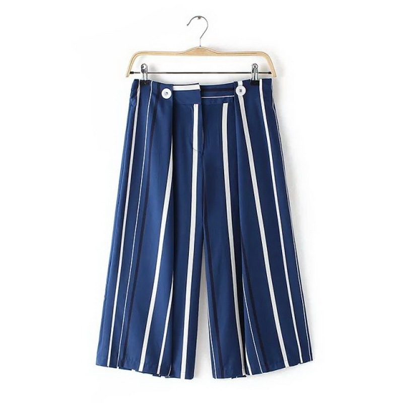 B01-10462 F.M.P 欧美风夏季新款蓝白竖条纹印花阔腿裤裙