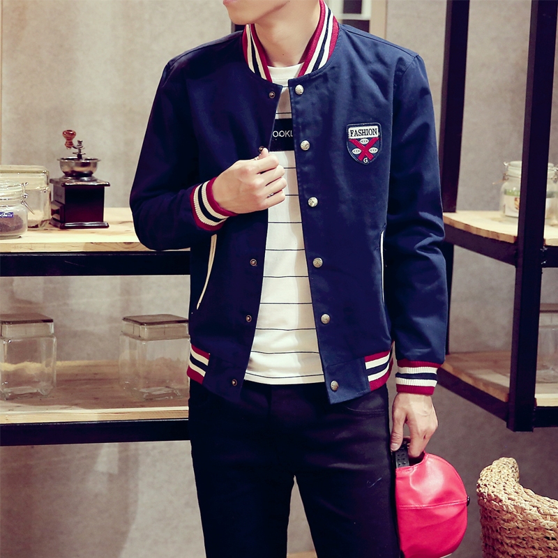 2015新款秋装韩版男士时尚修身夹克衫棒球领夹克衫男装休闲亮色