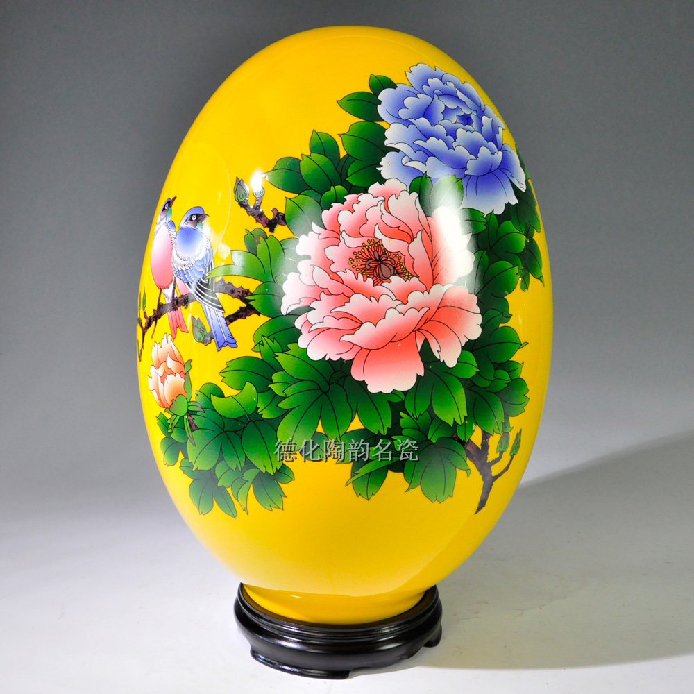 鸿运当头陶瓷器中国牡丹黄色花瓶喜庆 工艺品摆件设 现代时尚家居