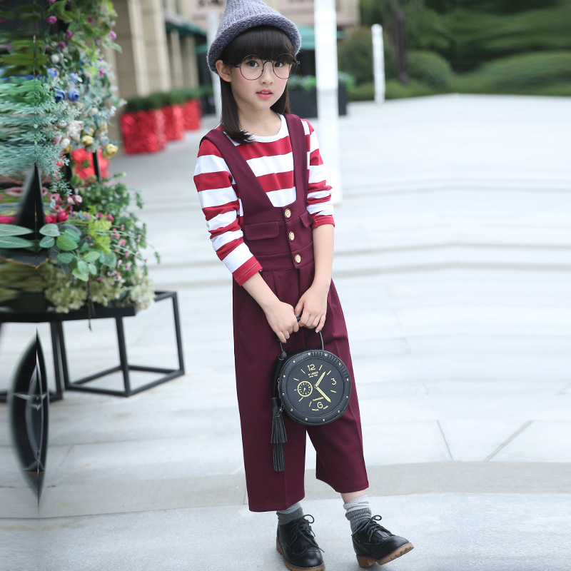 2016秋装新款女童潮款套装韩版中大童背带裤套装儿童纯棉两件套