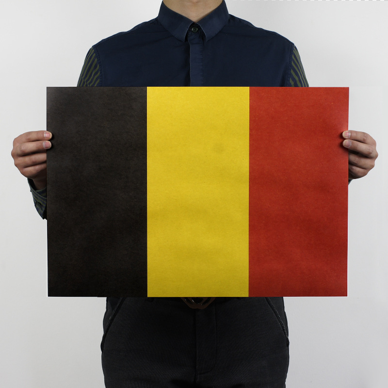 【H566】国旗B款 比利时 怀旧复古 牛皮纸海报 装饰画芯51x35.5cm