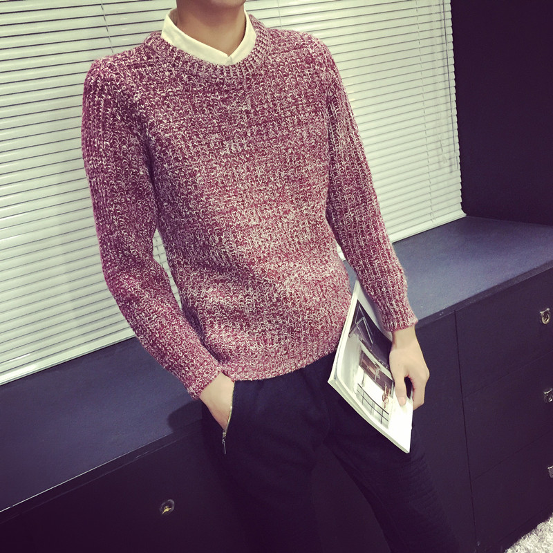 2015秋冬新款针织衫韩版青年男士休闲大码圆领套头搭配衬衫的毛衣